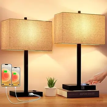 2 Éjjeli Touch Vezérlés asztali Lámpa USB+C Töltés Ports & HÁLÓZATI Aljzat, 3-Way Szabályozható Modern Éjjeliszekrény Lámpa Wit