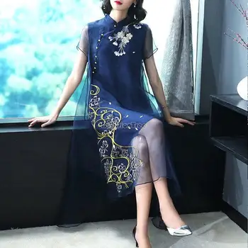 2023 kínai stílusú, hagyományos qipao ruha női csipke vintage ruhák keleti cheongsam ruha hölgy elegáns parti vinatge ruha