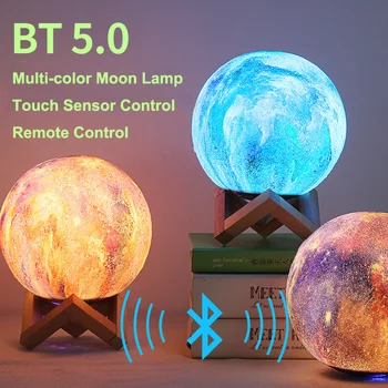 3D Printint Galaxy Hold Lámpa Bluetooth Hangszóró Led-es Éjszakai Fény, USB Újratölthető Kreatív lakberendezési Ajándék Karácsony