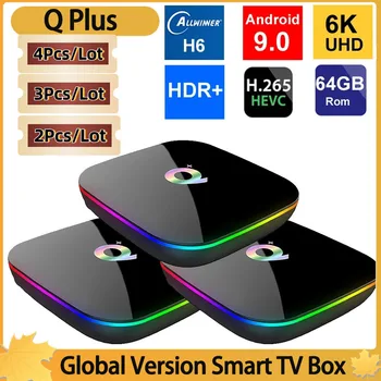 3PCS Q Plus TV Box Android 9.0 4GB RAM +32/64 GB ROM Allwinner H6 2.4 G WiFi USB 3.0 Támogatás 6K H. 265 Set-top Box