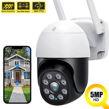 5 MEGAPIXELES IP WiFi Kamera, Kültéri Védelem, biztonsági kamera 360 PTZ Smart Home IP Kamera 1080P 3MP Video Monitor ONVIF Térfigyelő Kamera