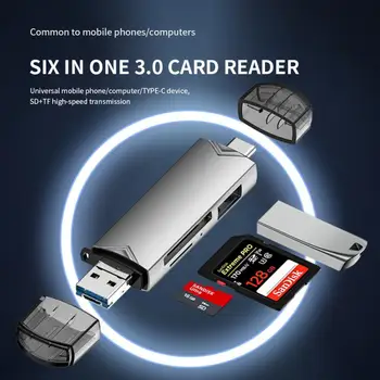 6 Az 1-ben USB 2.0, Hogy C Típusú Adapter Többfunkciós USB/TFMemory Kártya Olvasó Samsung Huawei Iphone Redmi Tabletta Kamera