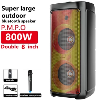 800W Dual 8 Inch, Láng a Lámpa, Kültéri Hang-Karaoke Partybox RGB Bluetooth Hangszóró Színes LED Mikrofon Távoli Mélynyomó FM