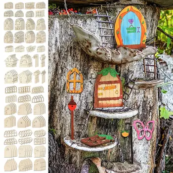 Ajándék, Fából készült Kézműves Micro Táj Összeszerelési Készlet Babaház Kert DIY Festmény Manó Ház Kapuja Mini Tündér Ajtó
