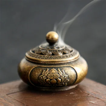 Antik Réz Zsebében Lotus Jiuding Füstölő Üreges Tömjén Mini Díszek Ősi Kínai Tea Asztal Dekoráció