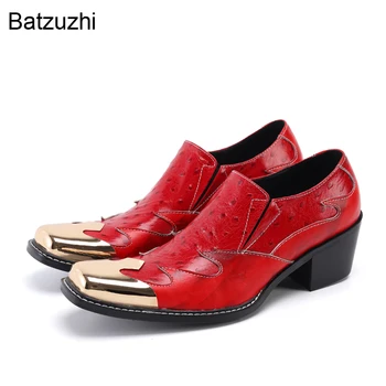 Batzuzhi olasz Stílusú, Kézzel készült Férfi Cipő Arany Acél Toe 6,5 cm Sarok Bőr Ruha Cipő Férfi Piros Partya, valamint Esküvői Cipő, Férfi