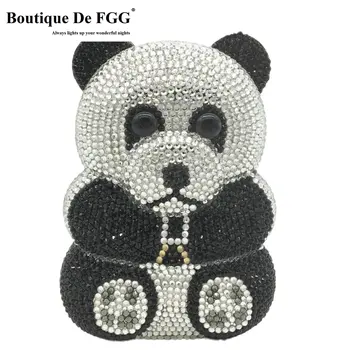 Boutique De FGG Panda Alakú Nők Kristály Este Táskák Fém Kuplung Minaudiere Esküvői Pénztárcák Táskák, valamint Party Koktél Táskák