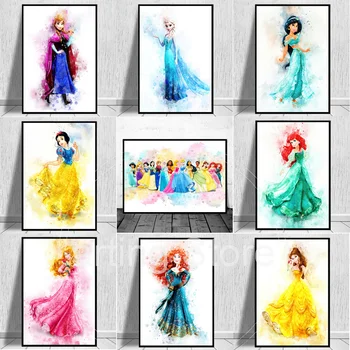 Disney Hercegnő Művészeti Akvarell Festmény, Poszterek, Nyomatok, Hófehérke, Hamupipőke Rajzfilm Képek Gyerek Szoba Fali Dekoráció