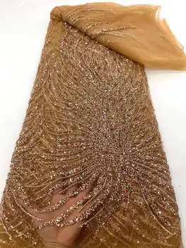 Divat francia Háló Hímzés cső Gyöngyös Csipke Anyagból Afrikai Nigériai Flitterekkel Csipke Anyag Esküvői Ruha