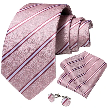 Divatos Csíkos Selyem Nyakkendőt a Férfiak Rózsaszín Üzleti Esküvői Kiegészítők Fél Nyakkendő, zsebkendő Mandzsettagomb Ajándék Nagykereskedelmi DiBanGu