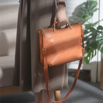Divattervező valódi bőr női nagy kapacitású fém fogantyú váll messenger táska egyszerű kültéri napi bevásárló táska