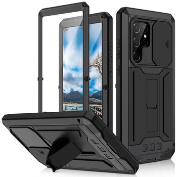 Dropshipping Beépített Üveg Képernyő Védő Fém tok Samsung Galaxy S22 Ultra Pro Páncél Konzol Védeni Ütésálló Borító