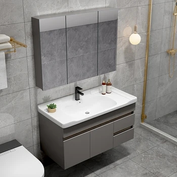 Fény luxus tömör fa fürdőszoba szekrény kombináció, modern, minimalista kis egység mosdó, mosás