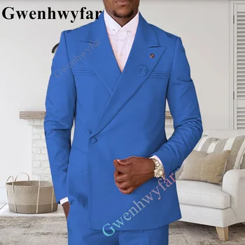 Gwenhwyfar Kék Jóképű Egyetlen Oldalon Gombot Násznagy A Vőlegény Szmoking Férfi Öltönyök, Esküvői Legjobb Blézer (Kabát+Nadrág) Jelmez Homme