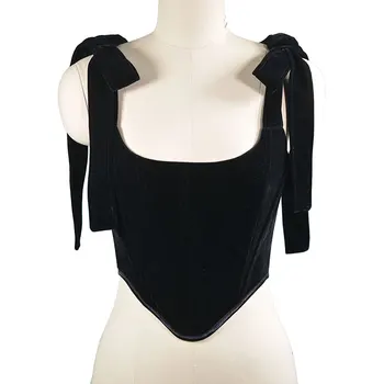 Gót Pentagram Fekete Camis Y2k Vintage Bársony, Szexi Fűző Maximum Gótikus Kötőfék Zárt Üreges Rövid Felsők Alapvető bikini felső