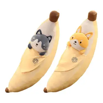 Hosszú Banán Párnával Kitömött Plüss Banán Játék Aranyos Kutya Arca Kényelmes Reális Töltött Hosszú Banán Párna Babáknak Gyerekek