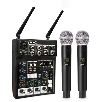 Karaoke Mikrofon Sound Stúdió Keverő 4 Vezeték Nélküli Mikrofonnál Haza Fél Show Templomi Esküvő