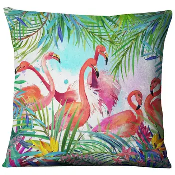 Kézzel festett Akvarell Nyomtatott Mű Vászon párnahuzat Állatok, Növények Flamingo Zsiráf Dobja Párnahuzat lakberendezés Dekoráció