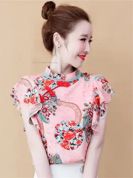 Kínai Vintage Selyem Blúz, Kínai Stílusú Virágos Nyomtatás Cheongsam Maximum Nő Kína Klasszikus Ujjatlan Qipao Póló Felső