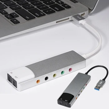 Külső USB-s hangkártya 7.1 Csatornás Professzionális 5.1-Es Optikai Asztali Hordozható Külső hangkártya Átalakító Fülhallgató Mikrofon