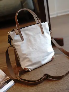Kültéri casual Unisex vászon valódi bőr női fehér táska évjárat tervező luxus váll kors női táskák