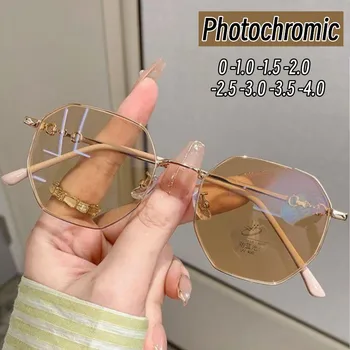 Luxus Photochromic Rövidlátás Szemüveget A Nők A Férfiak Klasszikus Kerek Mínusz Szemüveg Dioptria Kész Közelében Látó Kapható Szemüvegek