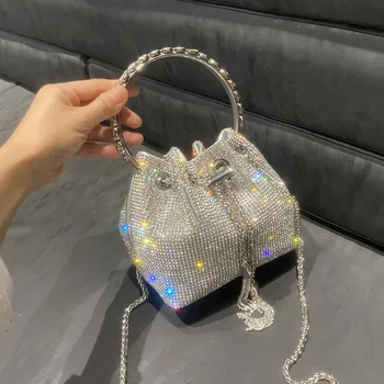 Luxus Tervező Táskák, Női Mini Pénztárca Ezüst Flitterekkel Elegáns Este Fél Váll Táska