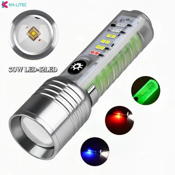 Mini Szuper Fényes LED-es Zseblámpa Fehér/piros/kék/lila Oldalán Könnyű, Erős Mágnesek 30W LED Wick Világítás 1500 Méter