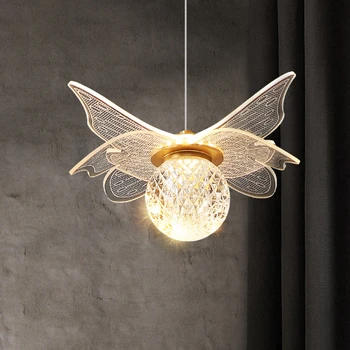Modern, Egyszerű, Pillangó LED Medál Fény Hálószoba Tanulmány Éjjeli Összes Réz Csillár Otthoni Dekoráció Virág Medál Lámpa