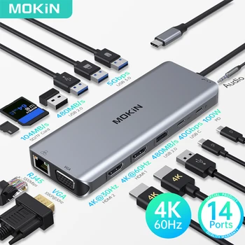 MOKiN 14 az 1-ben USB-C Hub Dokkoló Állomás két HDMI VGA SD/TF Audio Típus C-Hub Többportos Adapter Fo Lenovo Laptopok Macbook Pro