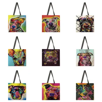 Női szabadidő kézitáska színes kutya nyomtatás táskák női válltáskák szabadtéri strand táskák összecsukható bevásárló táskák