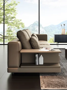 Olasz bőr kanapé, marhabőr nappali high-end villa, modern, egyszerű, világos luxus, in-line négy-ülés