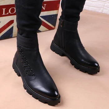 olasz márka tervező férfi szabadidő cowboy csizma természetes bőr platform cipő fekete őszi téli boka boot rövid botas férfi