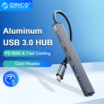 ORICO Alumínium C Típusú USB 3.0 HUB 4 Port Több Splitter PD60W TF SD Olvasó OTG a Lenovo HUAWE Macbook PC Számítógép Tartozékok