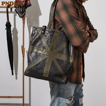 PNDME divat valódi bőr nagy kapacitású férfi táska szabadtéri utazás táska puha, természetes, valódi marhabőr nagy válltáska