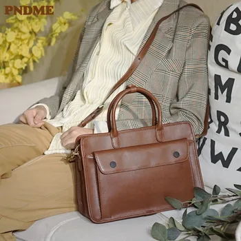 PNDME tervező luxus valódi bőr női munka táska retro magas minőségű első réteg marhabőr női váll kors táskák