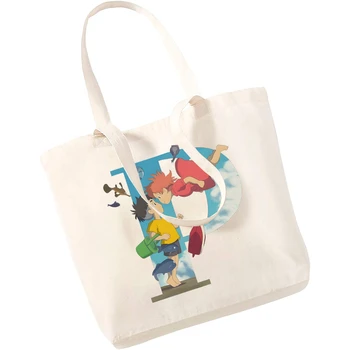 Ponyo Unisex Táskák Egyedi Vászon Táska Nyomtatás Napi Újra Felhasználható Utazási Alkalmi Bevásárló Táska