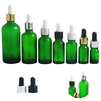 Promóció!! 15pcs 5 10 15 20 30 50 100 ml zöld üveg a pipetta cseppentő e folyékony illóolaj szérum parfümös üvegek