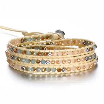 Pulseira bohém artesanal com pedras feminina, bracelete vintage multicamadas com contas de pedra, de charme bracelete