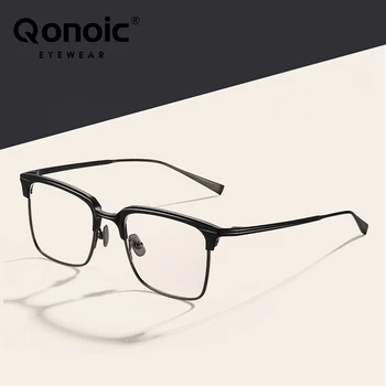 QONOIC Tiszta Titán Szemüveg Keret, a Férfiak Új Retro Régi Recept Tér Szemüveg Rövidlátás Optikai Szemüveg AT1905