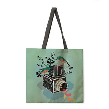 Retro fényképezőgép a téma vászon táska táska női válltáska összehajtható bevásárló táska újrafelhasználható táska divat