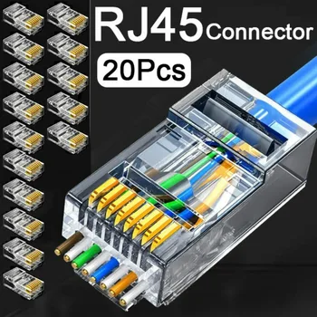 RJ45 Cat6 Cat5e Csatlakozó Vége Aranyozott 8P8C Ethernet Át Dugó UTP Hálózati Csatlakozó Ethernet Kábel Törés Csatlakozók