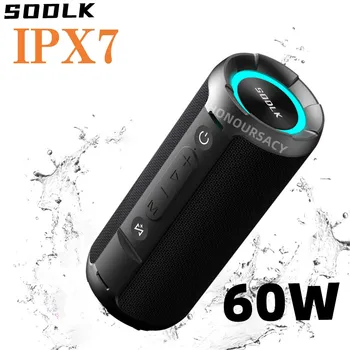 SODLK T21 Hordozható Bluetooth Hangszóró, 60 WATTOS, Nagy teljesítményű RGB Lámpa Vízálló Sztereó Kemping Fél házimozi TWS Vezeték nélküli Mélysugárzó
