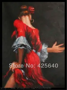Spanyol Flamenco Táncos festmény latin nő, olajfestmény, vászon magas Minőségű, Kézzel festett Festményt latin Piros Szoknya 2