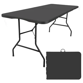 SUGIFT 6 ft Téglalap alakú Fekete Műanyag Összecsukható Asztal piknik asztal asztal asztal camping kemping asztal összecsukható kerti asztal