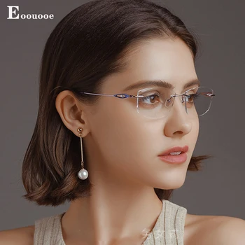 Titán Keret nélküli Szemüveg Nők Gyémánt Szemüvegek Kiváló Minőségű Optikai Keret Rövidlátás Olvasás Fokozatos UV Védelem Szemüveg