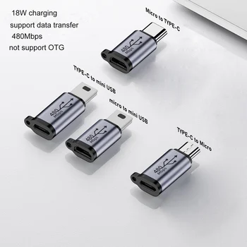 Usb-C-Mini USB-MicroUSB Adapter Micro USB-c típus Mini USB Átalakító Csatlakozó Támogatás Felelős Adatok Fordította: 480Mbps 18W Hajó