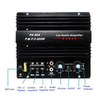 Új 12V 600W PA-60A Hangsugárzó Mélysugárzó Bass Modul High Power Autó Audio Kiegészítők Mono Csatorna Tartós Veszteségmentes Erősítő Igazgatóság