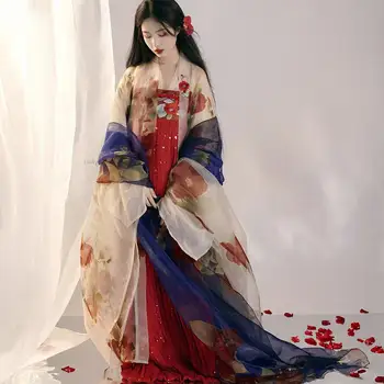 Új Kínai Stílusú, Hagyományos Hanfu Nők Virágos Hanfu Ruha Szett Tökéletes Hímzés Tündér Ősi Hercegnő Cosplay Ruha Szett