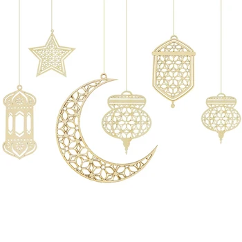 3db EID Mubarak Fa Lógó Medál Dísz Ramadan Dekoráció DIY Kézműves Haza Iszlám Muszlim Fél Ellátás Eid Al-Adha Ajándék